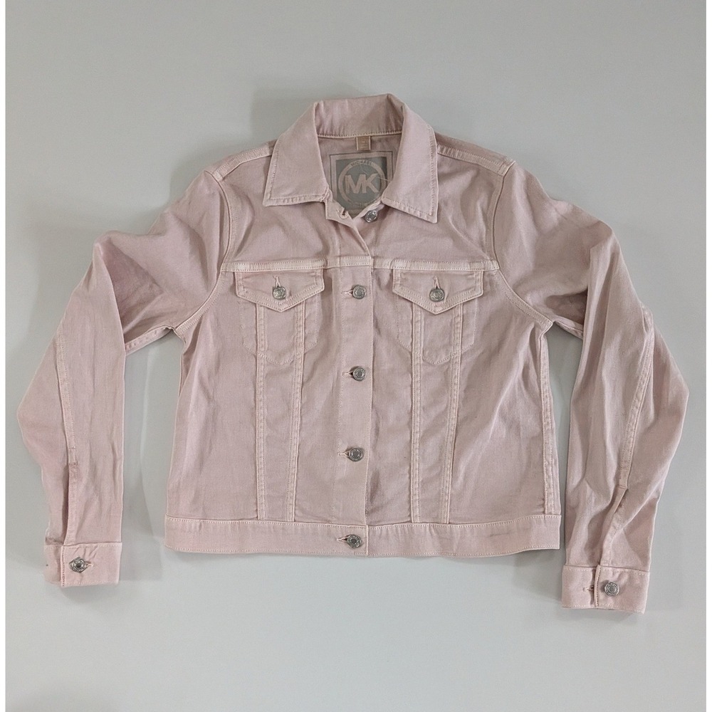 Michael Kors Pink Denim Trucker Jacket Womens Medium Blush Button Front MK Logo